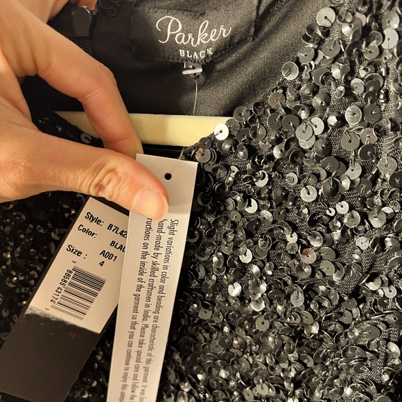 Brand New w/ Tags Parker Black Cold Shoulder Beaded Sequin Black Dress Size 4! - Picture 5 of 6